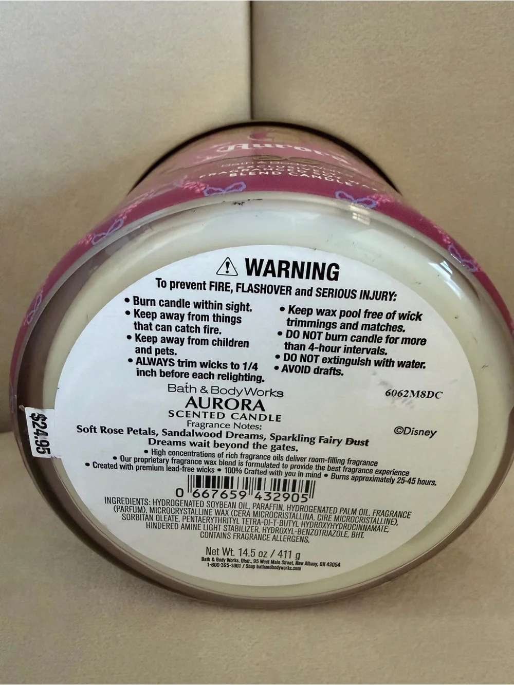 NWT Bath & Body Works 3 Wick Sweet Disney Princess Aurora Jar Wax Candle Home